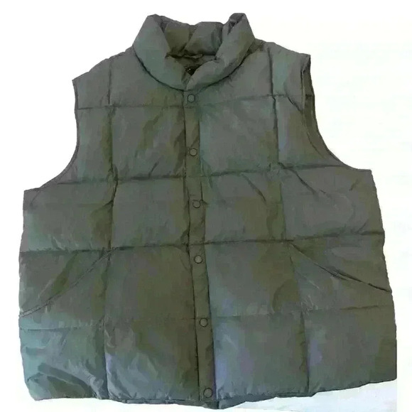 Land's End Mens Sz XXL Down Feather Puffer Gray Snap Button - Picture 1 of 6